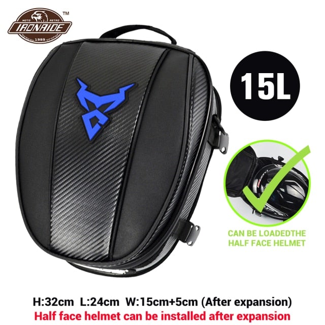 2 In 1 Motorcycle Seat Bag and BackPack Motorcycle Bags & Panniers BeSmashing Blue Logo 15 Litre