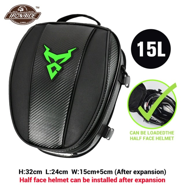 2 In 1 Motorcycle Seat Bag and BackPack Motorcycle Bags & Panniers BeSmashing Green Logo 15 Litre