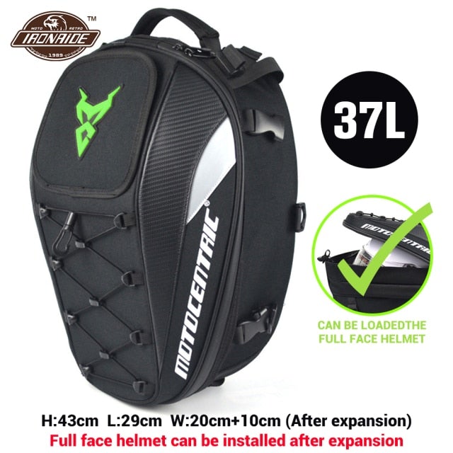 2 In 1 Motorcycle Seat Bag and BackPack Motorcycle Bags & Panniers BeSmashing Green Logo 37 Litre