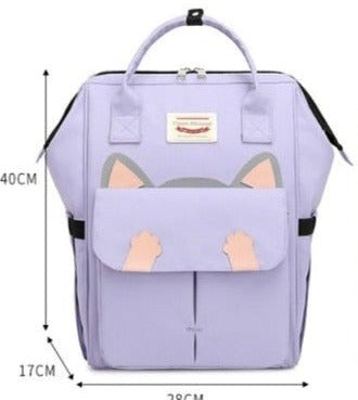 Large Cartoon Cat Kids Backpack School Bags BeSmashing Lavender