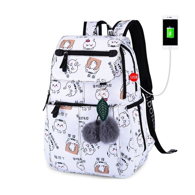 School Backpack With Keyring School Bags BeSmashing White Cat