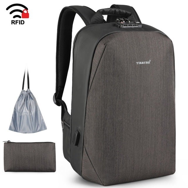 Waterproof Anti Theft Laptop Backpack Duffel Bags BeSmashing Black 15.6 Inch + RFID Pouch