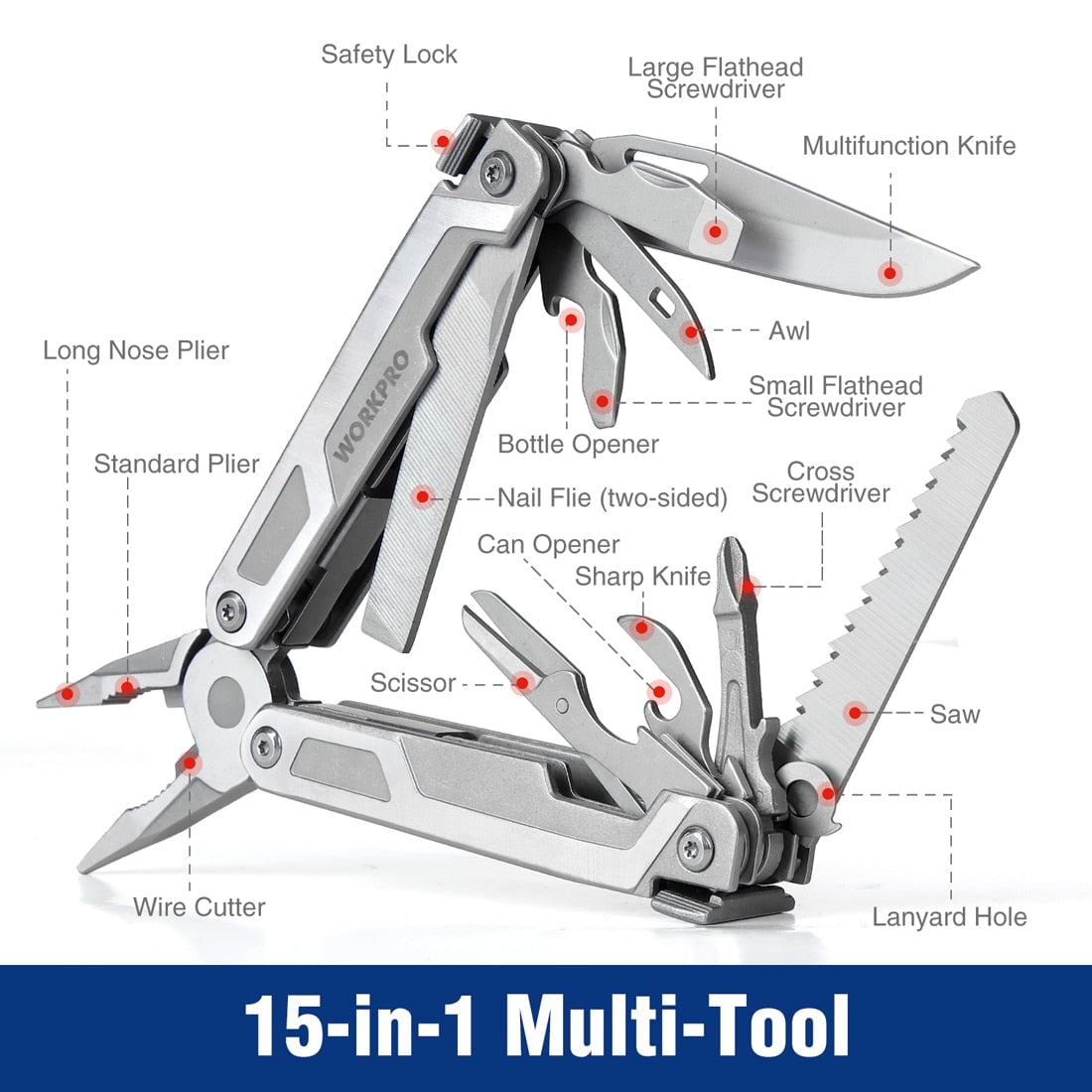 Heavy Duty Pocket 15 in 1 Multi Tool Multifunction Tools & Knives BeSmashing 