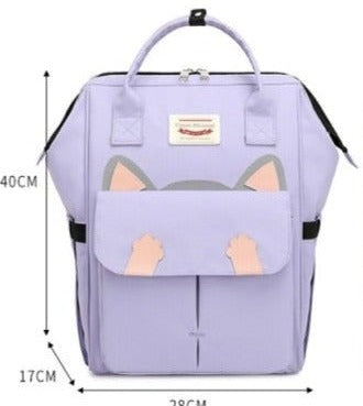 Large Cartoon Cat Kids Backpack School Bags BeSmashing Lavender 